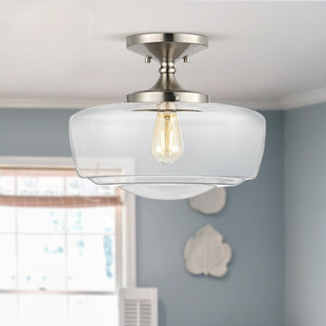 Marfa 14" Glass/Iron Farmhouse Modern LED Flush Mount